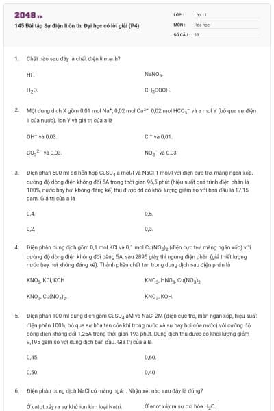 145 Bài tập Sự điện li ôn thi Đại học có lời giải (P4)