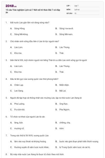 15 câu Trắc nghiệm Lịch sử 7 Kết nối tri thức Bài 7 có đáp án