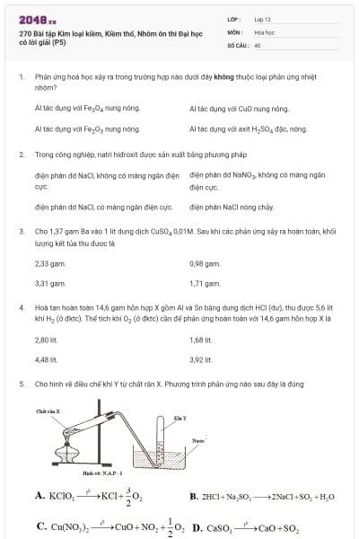 270 Bài tập Kim loại kiềm, Kiềm thổ, Nhôm ôn thi Đại học có lời giải (P5)
