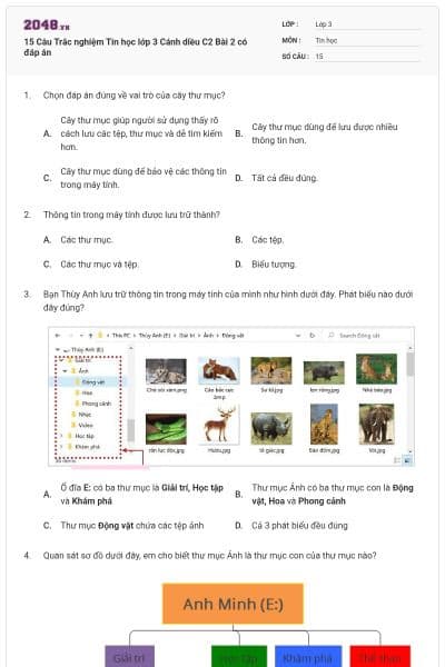 15 Câu Trắc nghiệm Tin học lớp 3 Cánh diều C2 Bài 2 có đáp án