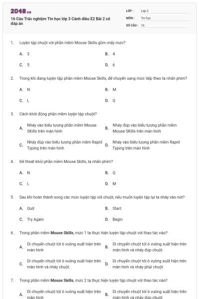 16 Câu Trắc nghiệm Tin học lớp 3 Cánh diều E2 Bài 2 có đáp án