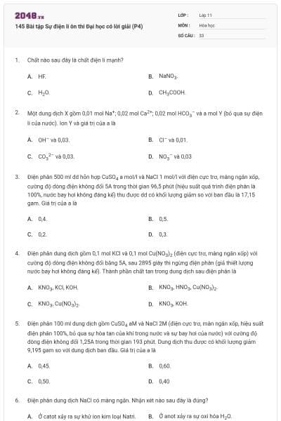 145 Bài tập Sự điện li ôn thi Đại học có lời giải (P4)
