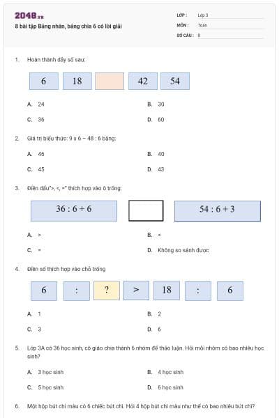 8 bài tập Bảng nhân, bảng chia 6 có lời giải