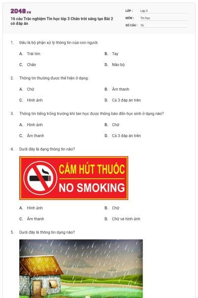 16 câu Trắc nghiệm Tin học lớp 3 Chân trời sáng tạo Bài 2 có đáp án