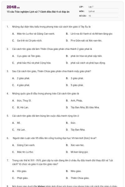 15 câu Trắc nghiệm Lịch sử 7 Cánh diều Bài 4 có đáp án