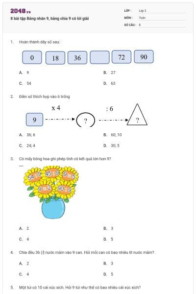 8 bài tập Bảng nhân 9, bảng chia 9 có lời giải