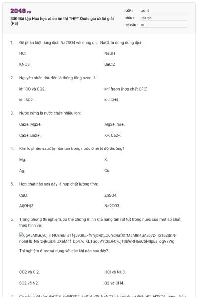 330 Bài tập Hóa học vô cơ ôn thi THPT Quốc gia có lời giải (P8)