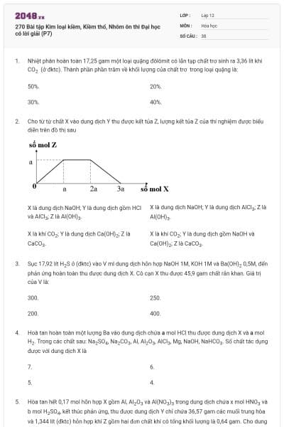 270 Bài tập Kim loại kiềm, Kiềm thổ, Nhôm ôn thi Đại học có lời giải (P7)