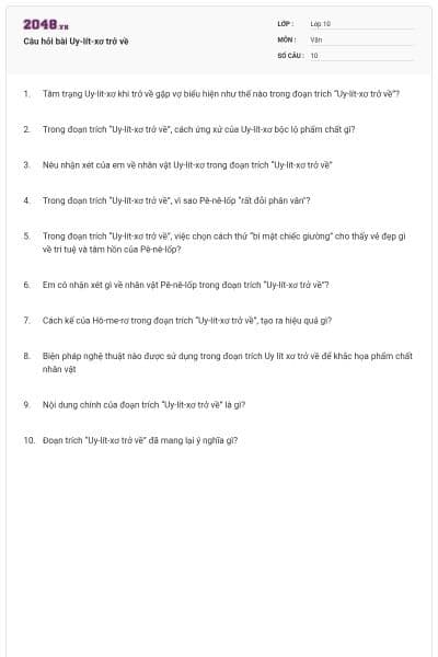 Câu hỏi bài Uy-lít-xơ trở về