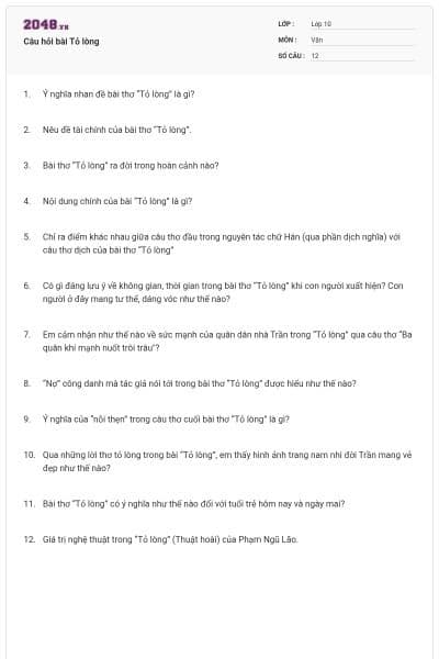 Câu hỏi bài Tỏ lòng