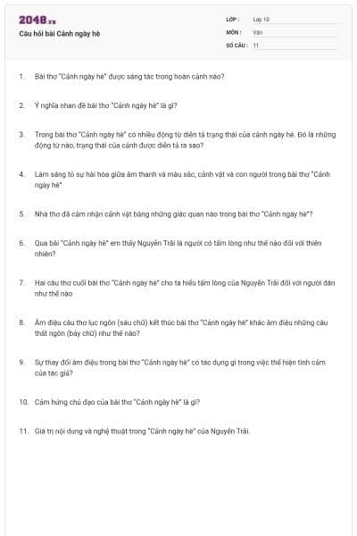 Câu hỏi bài Cảnh ngày hè