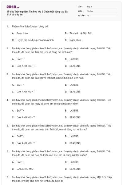 15 câu Trắc nghiệm Tin học lớp 3 Chân trời sáng tạo Bài 11A có đáp án