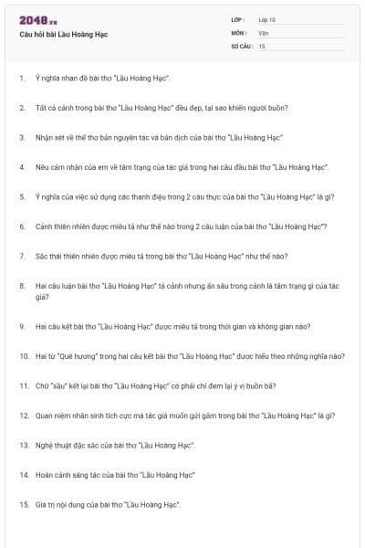Câu hỏi bài Lầu Hoàng Hạc