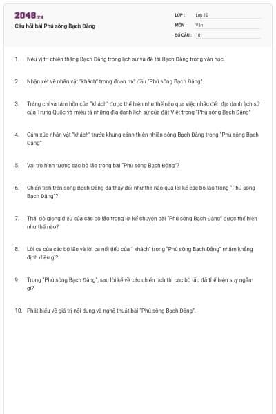 Câu hỏi bài Phú sông Bạch Đằng