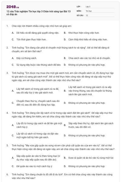 12 câu Trắc nghiệm Tin học lớp 3 Chân trời sáng tạo Bài 13 có đáp án