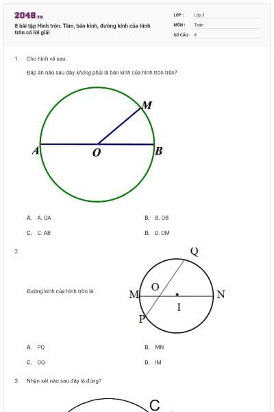 8 bài tập Hình tròn. Tâm, bán kính, đường kính của hình tròn có lời giải