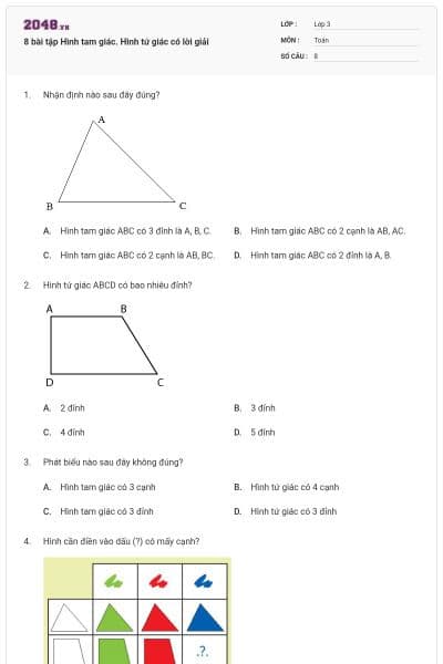 8 bài tập Hình tam giác. Hình tứ giác có lời giải