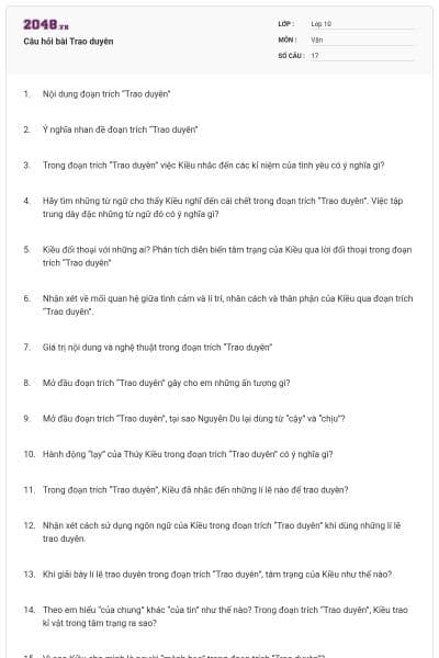 Câu hỏi bài Trao duyên