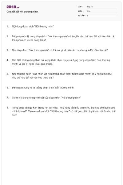 Câu hỏi bài Nỗi thương mình