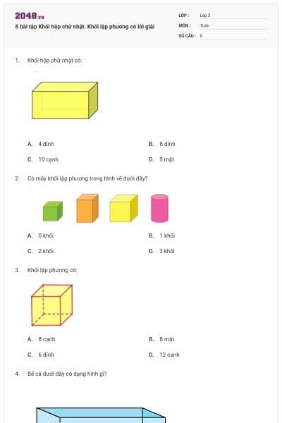 8 bài tập Khối hộp chữ nhật. Khối lập phương có lời giải