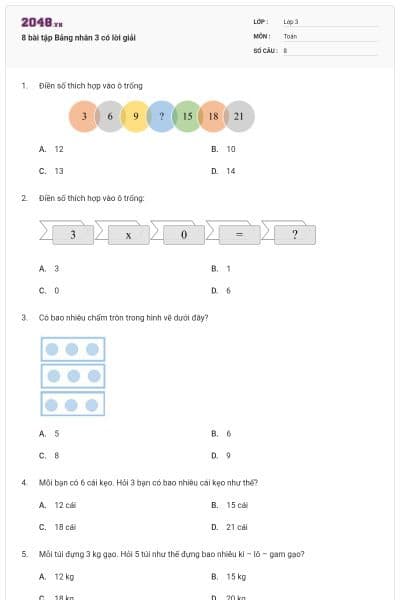 8 bài tập Bảng nhân 3 có lời giải