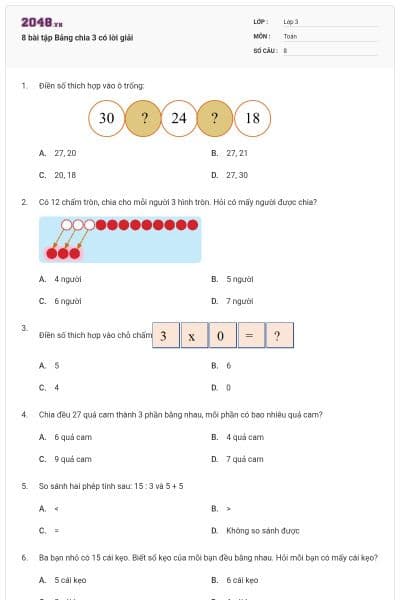 8 bài tập Bảng chia 3 có lời giải