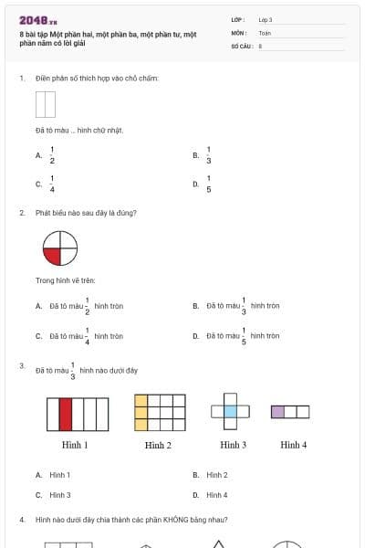8 bài tập Một phần hai, một phần ba, một phần tư, một phần năm có lời giải