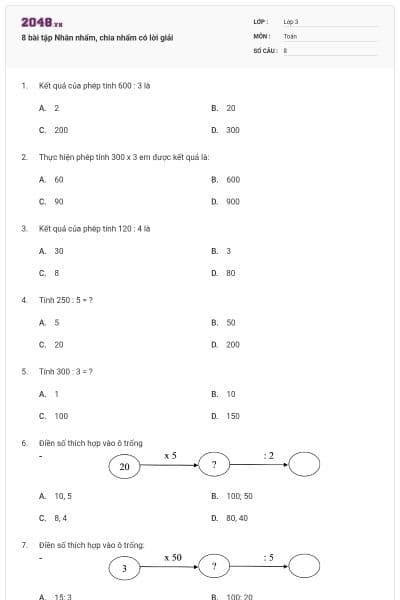 8 bài tập Nhân nhẩm, chia nhẩm có lời giải