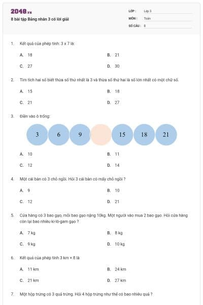 8 bài tập Bảng nhân 3 có lời giải