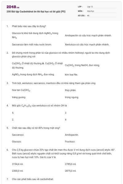 200 Bài tập Cacbohidrat ôn thi Đại học có lời giải (P5)
