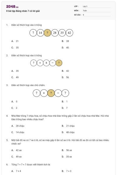8 bài tập Bảng nhân 7 có lời giải