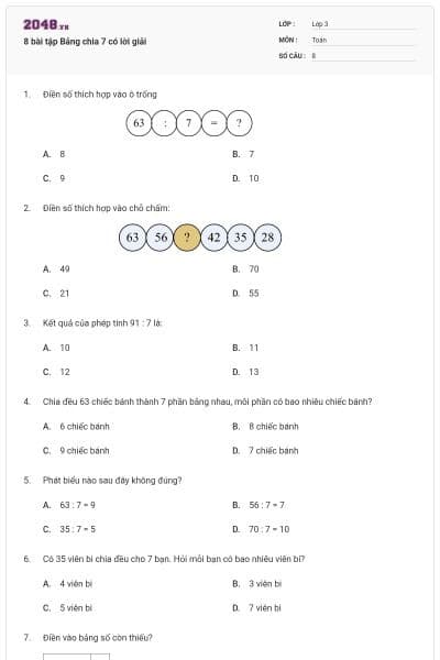 8 bài tập Bảng chia 7 có lời giải