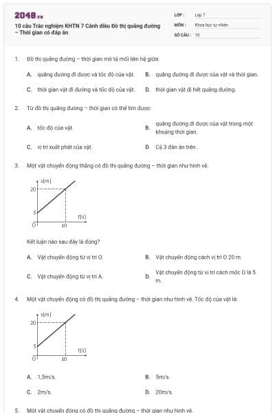 10 câu Trắc nghiệm KHTN 7 Cánh diều Đồ thị quãng đường – Thời gian có đáp án