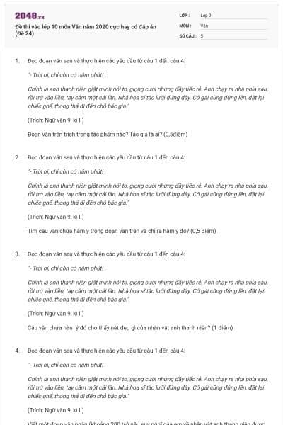 Đề thi vào lớp 10 môn Văn năm 2020 cực hay có đáp án (Đề 24)