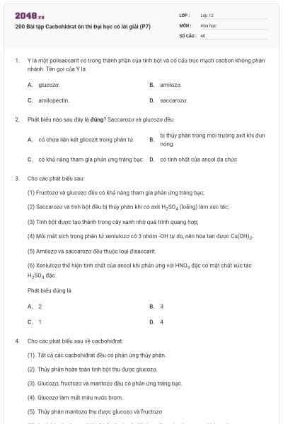 200 Bài tập Cacbohidrat ôn thi Đại học có lời giải (P7)