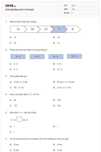 8 bài tập Bảng chia 3 có lời giải