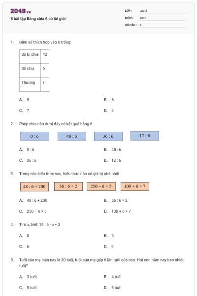 8 bài tập Bảng chia 6 có lời giải