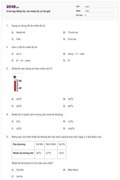 8 bài tập Nhiệt độ. Đo nhiệt độ có lời giải
