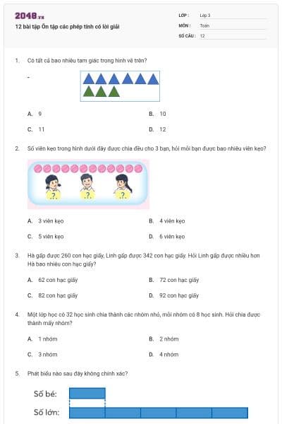 12 bài tập Ôn tập các phép tính có lời giải