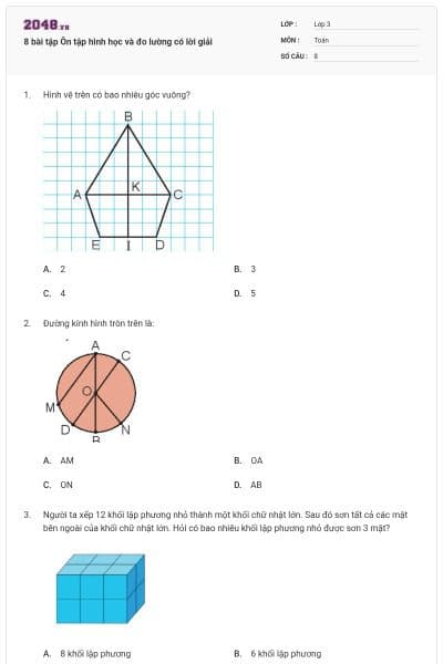 8 bài tập Ôn tập hình học và đo lường có lời giải