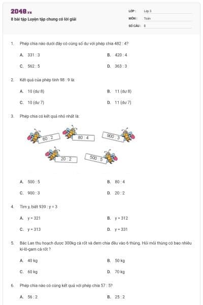 8 bài tập Luyện tập chung có lời giải