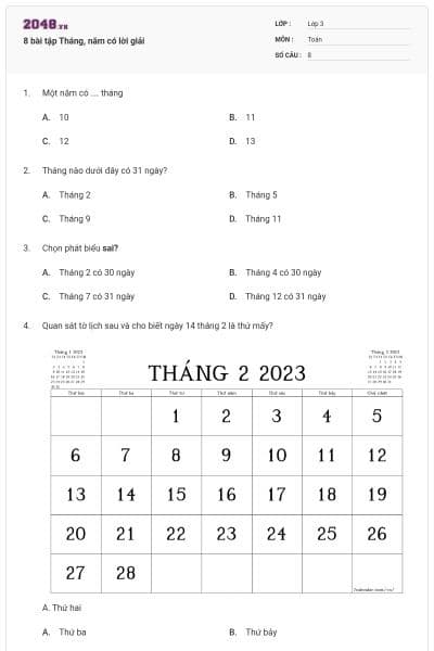 8 bài tập Tháng, năm có lời giải