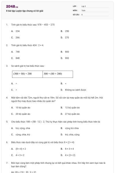 8 bài tập Luyện tập chung có lời giải