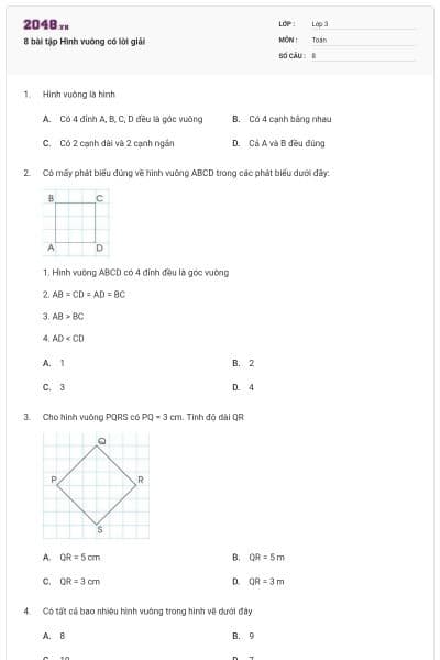 8 bài tập Hình vuông có lời giải