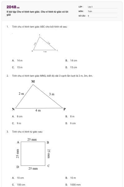 8 bài tập Chu vi hình tam giác. Chu vi hình tứ giác có lời giải