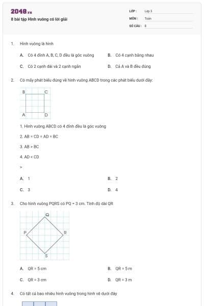 8 bài tập Hình vuông có lời giải