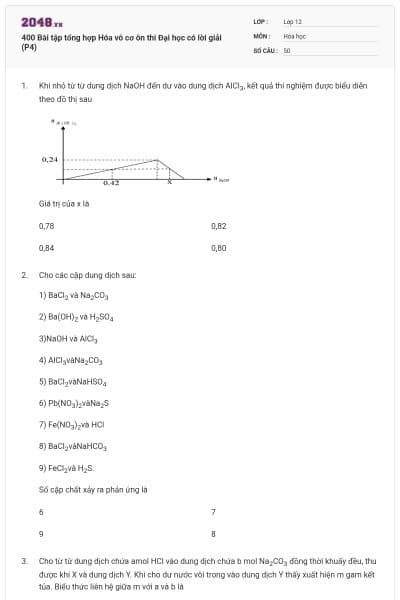400 Bài tập tổng hợp Hóa vô cơ ôn thi Đại học có lời giải (P4)