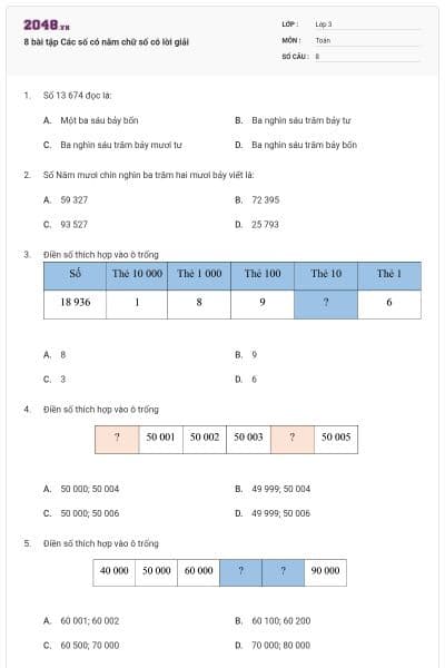 8 bài tập Các số có năm chữ số có lời giải