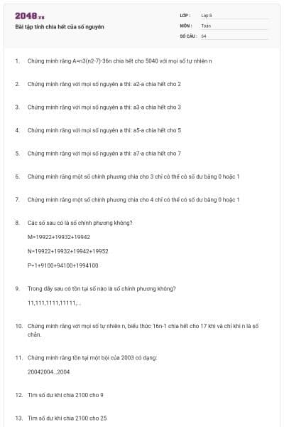 Bài tập tính chia hết của số nguyên