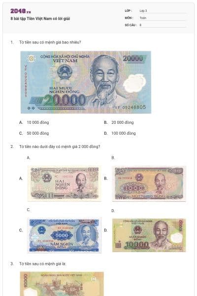 8 bài tập Tiền Việt Nam có lời giải